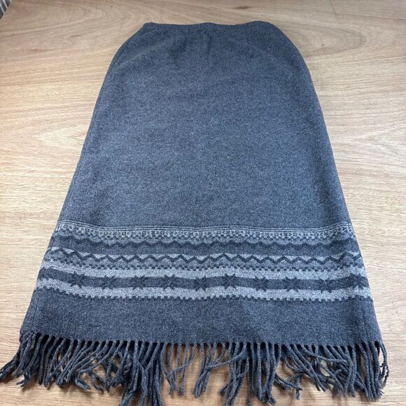Talbots Wool Blend Fringe Hem Midi Skirt Gray Fair Isle Lined Size 8 Winter - Picture 1 of 7
